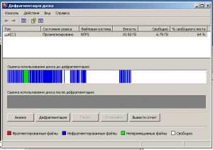 Windows XP дефрагментація